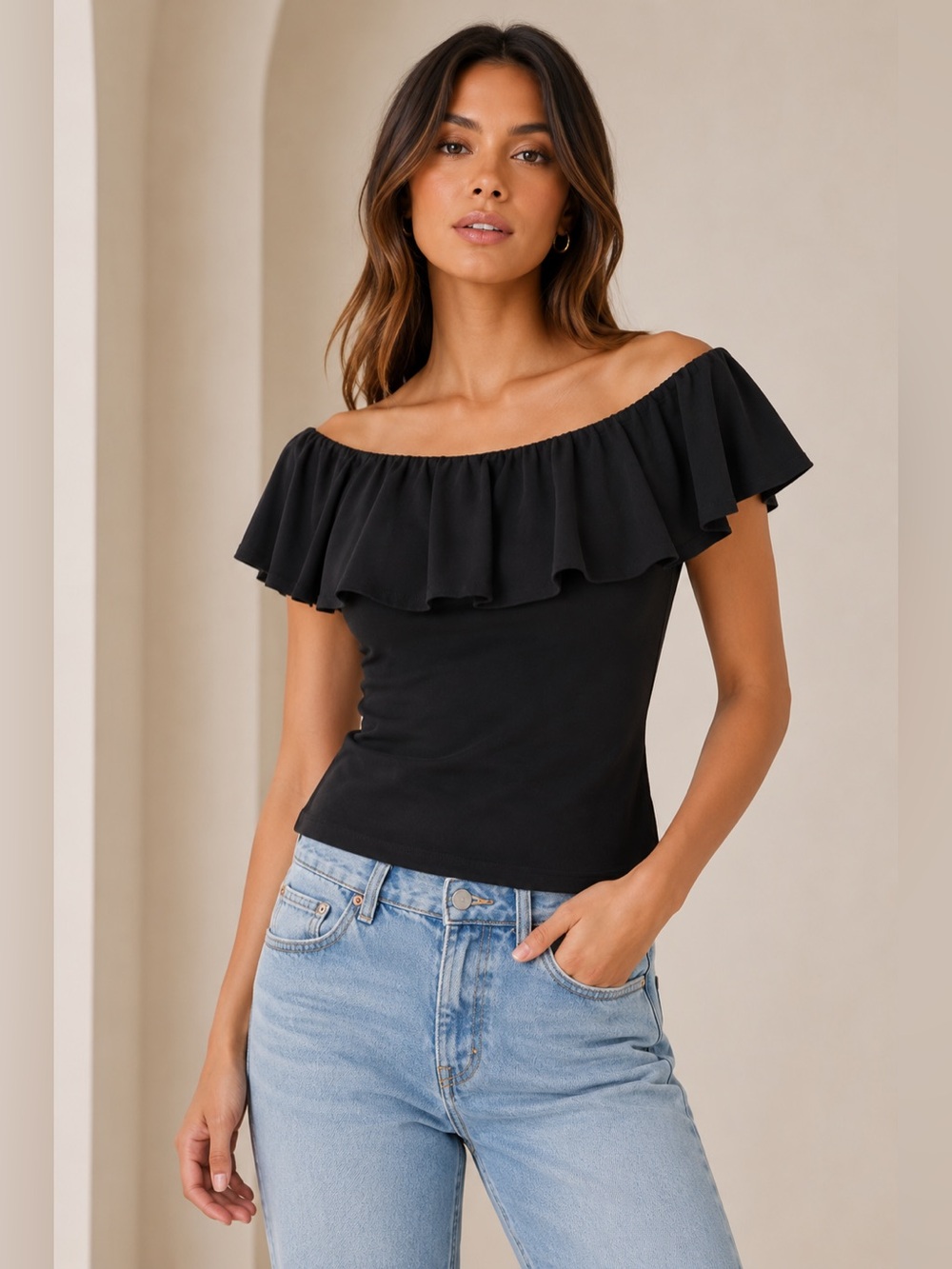 Ralph Lauren Ruffled Shoulder Top